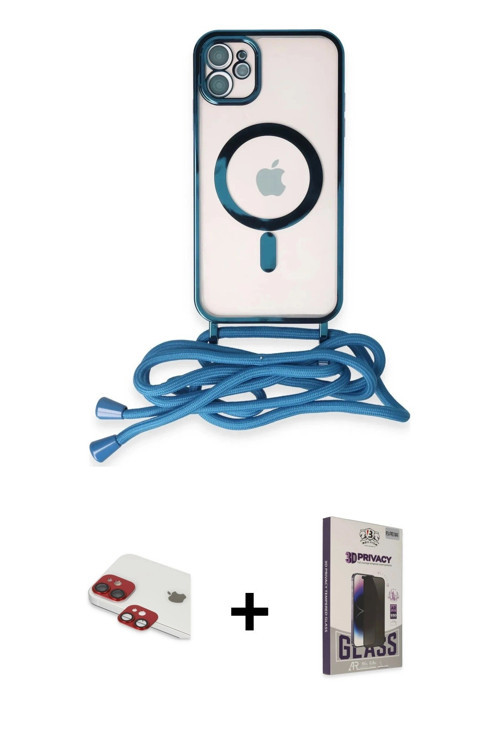 ieg™ iPhone 11 Kılıf Eksen Özel Seri - Siyah Bilvis Hayalet Cam Ekran Koruyucu + Kırmızı Pers Alümin