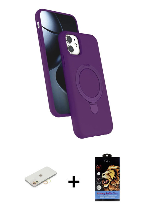 ieg™ iPhone 11 Kılıf İz Işık Koleksiyonu - Siyah Buffer Hayalet Cam Ekran Koruyucu + Sarı Renkli Kam