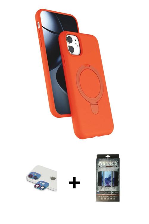 ieg™ iPhone 11 Kılıf İz Işık Koleksiyonu - Siyah 34D Hayalet Izgaralı Cam + Gökkuşağı Pers Alüminyum
