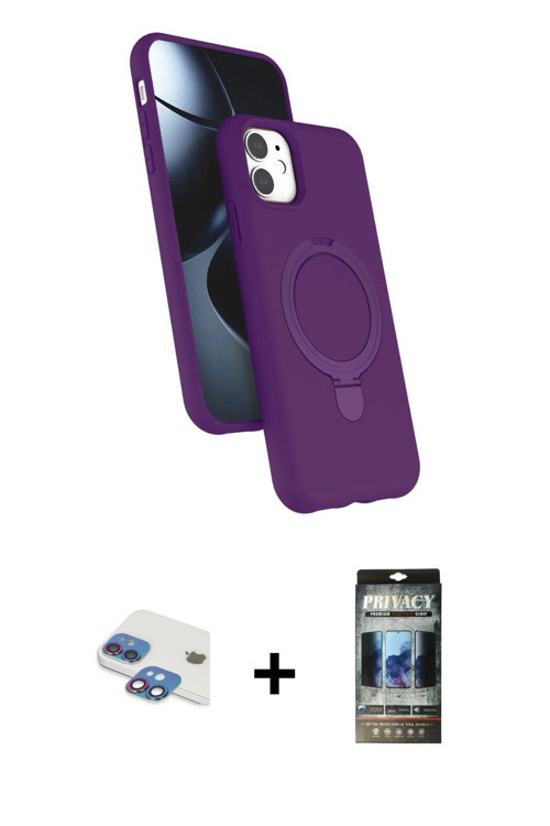 ieg™ iPhone 11 Kılıf İz Işık Koleksiyonu - Siyah 34D Hayalet Izgaralı Cam + Gökkuşağı Pers Alüminyum