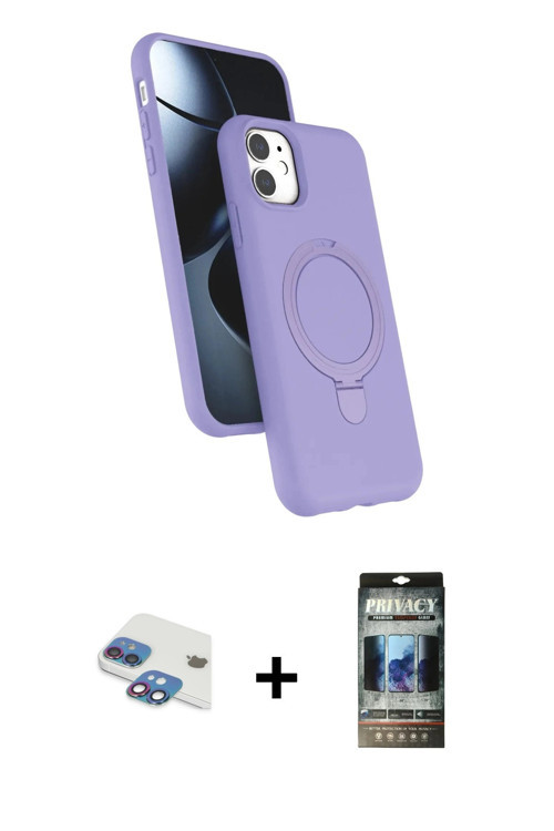 ieg™ iPhone 11 Kılıf İz Işık Koleksiyonu - Siyah 34D Hayalet Izgaralı Cam + Gökkuşağı Pers Alüminyum