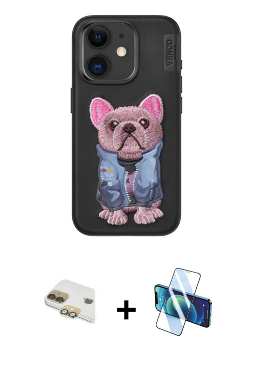 ieg™ iPhone 11 Kılıf İz Minimal Koleksiyonu - Siyah 3D Antistatik Cam Ekran Koruyucu + Gold Pers Alü