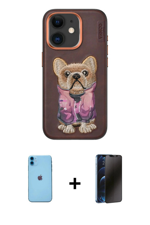 ieg™ iPhone 11 Kılıf İz Minimal Koleksiyonu - Siyah 3D Antistatik Hayalet Cam Ekran Koruyucu + Mavi
