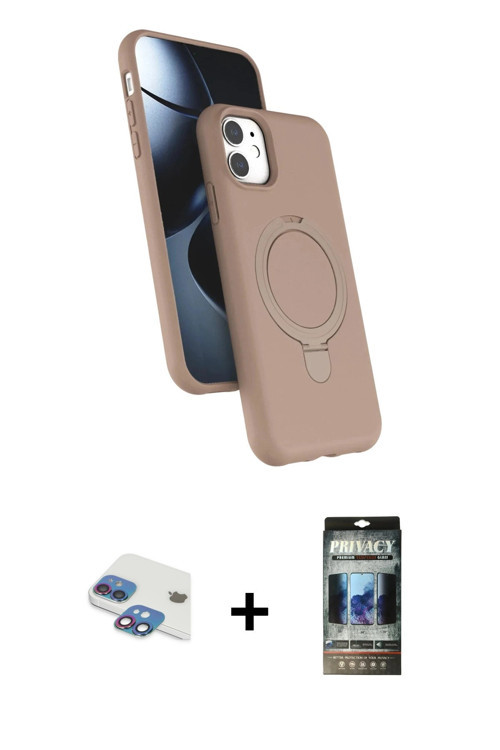 ieg™ iPhone 11 Kılıf İz Işık Koleksiyonu - Siyah 34D Hayalet Izgaralı Cam + Gökkuşağı Pers Alüminyum