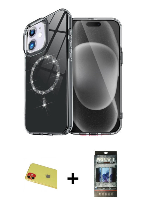 ieg™ iPhone 11 Kılıf Kıvılcım Form Prime - Siyah 34D Hayalet Izgaralı Cam + Kırmızı Rainbow Kamera L
