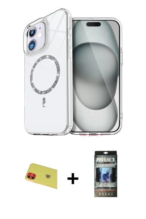 ieg™ iPhone 11 Kılıf Kıvılcım Form Prime - Siyah 34D Hayalet Izgaralı Cam + Kırmızı Rainbow Kamera L