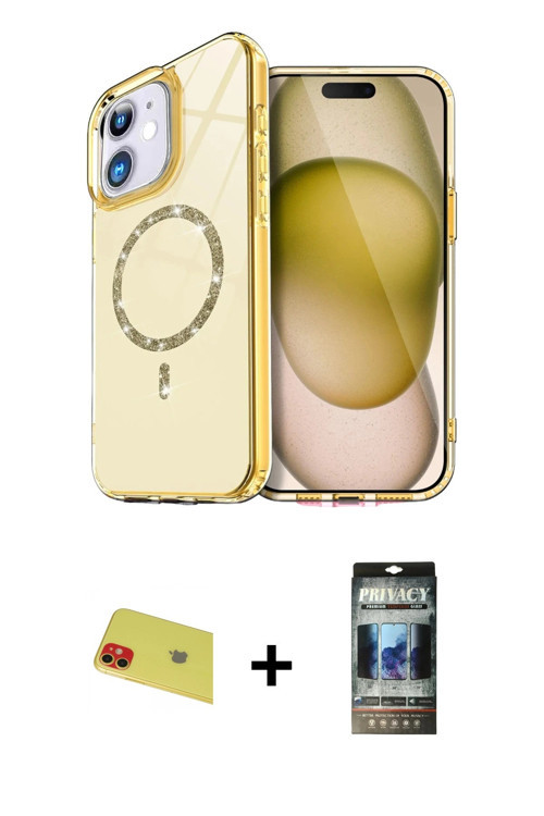 ieg™ iPhone 11 Kılıf Kıvılcım Form Prime - Siyah 34D Hayalet Izgaralı Cam + Kırmızı Rainbow Kamera L