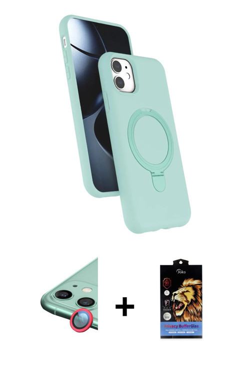 ieg™ iPhone 11 Kılıf İz Işık Koleksiyonu - Siyah Buffer Hayalet Cam Ekran Koruyucu + Kırmızı Raze Me