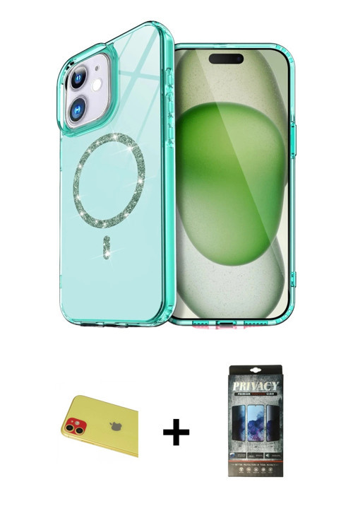 ieg™ iPhone 11 Kılıf Kıvılcım Form Prime - Siyah 34D Hayalet Izgaralı Cam + Kırmızı Rainbow Kamera L