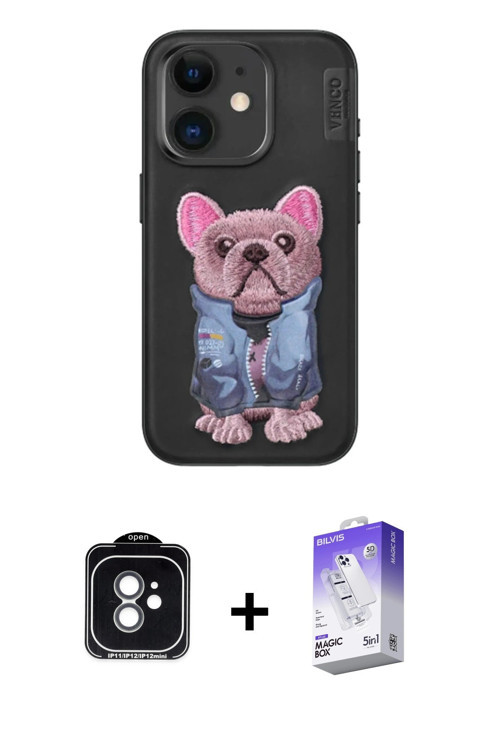 ieg™ iPhone 11 Kılıf İz Minimal Koleksiyonu - Siyah Bilvis 5in1 3D Magic Cam Ekran Koruyucu + Yeşil