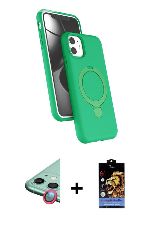 ieg™ iPhone 11 Kılıf İz Işık Koleksiyonu - Siyah Buffer Hayalet Cam Ekran Koruyucu + Kırmızı Raze Me