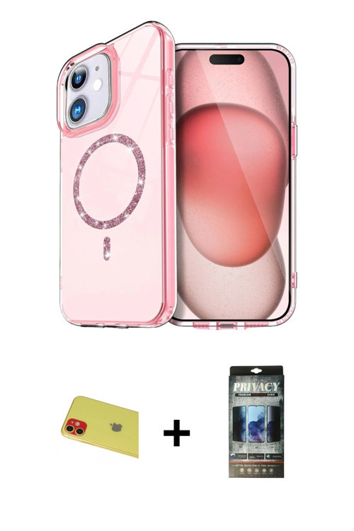ieg™ iPhone 11 Kılıf Kıvılcım Form Prime - Siyah 34D Hayalet Izgaralı Cam + Kırmızı Rainbow Kamera L