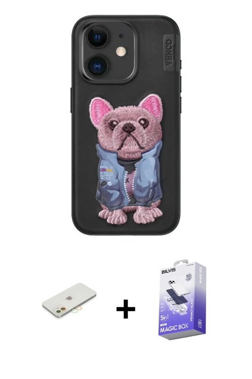 ieg™ iPhone 11 Kılıf İz Minimal Koleksiyonu - Siyah Bilvis 5in1 5D Magic Hayalet Cam Ekran Koruyucu