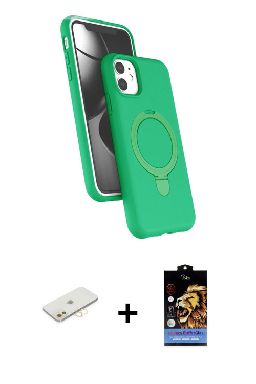 ieg™ iPhone 11 Kılıf İz Işık Koleksiyonu - Siyah Buffer Hayalet Cam Ekran Koruyucu + Sarı Renkli Kam