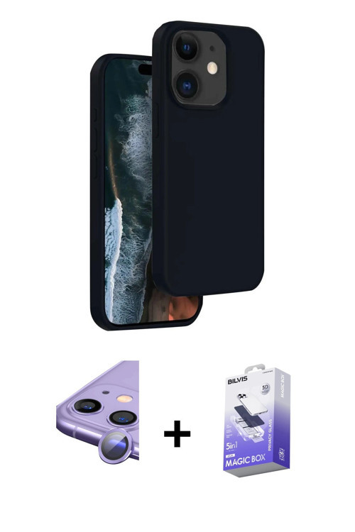 iPhone 11 Kılıf Kıvılcım Çizgi Serisi - Siyah Bilvis 5in1 5D Magic Hayalet Cam Ekran Koruyucu +