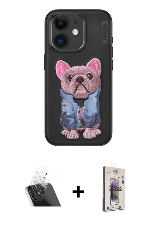ieg™ iPhone 11 Kılıf İz Minimal Koleksiyonu - Siyah Bilvis 3D Cam Ekran Koruyucu + Şeffaf Kamera Len