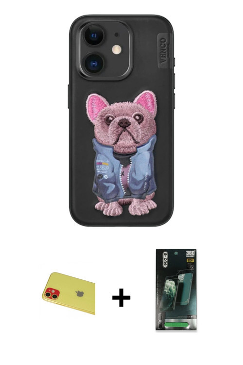 ieg™ iPhone 11 Kılıf İz Minimal Koleksiyonu - Siyah 360 Mat Full Body Arka Koruyucu + Kırmızı Rainbo