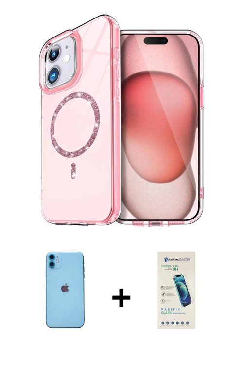 ieg™ iPhone 11 Kılıf Kıvılcım Form Prime - Şeffaf Pasifik Cam Ekran Koruyucu + Mavi Neon Fosforlu Ka