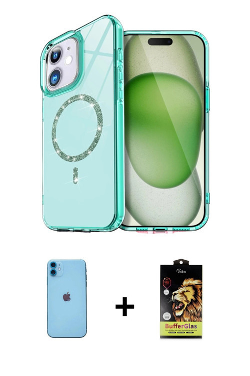 ieg™ iPhone 11 Kılıf Kıvılcım Form Prime - Siyah Buffer Cam Ekran Koruyucu + Mavi Neon Fosforlu Kame