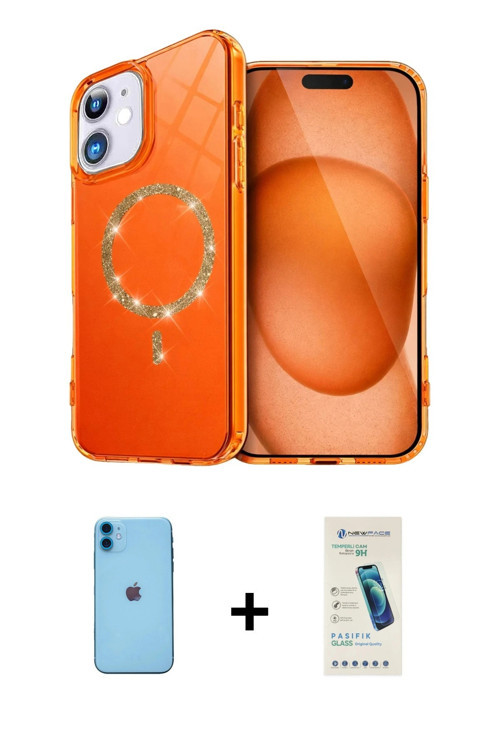 ieg™ iPhone 11 Kılıf Kıvılcım Form Prime - Şeffaf Pasifik Cam Ekran Koruyucu + Mavi Neon Fosforlu Ka