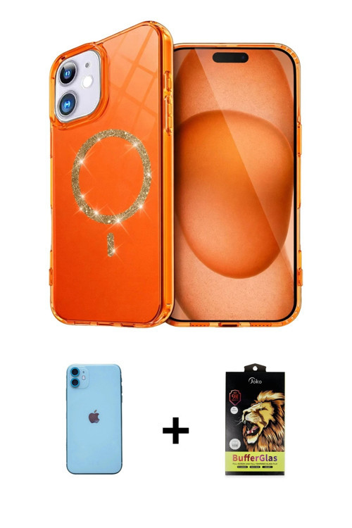 ieg™ iPhone 11 Kılıf Kıvılcım Form Prime - Siyah Buffer Cam Ekran Koruyucu + Mavi Neon Fosforlu Kame