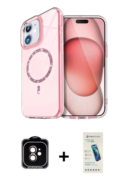 ieg™ iPhone 11 Kılıf Kıvılcım Form Prime - Şeffaf Pasifik Cam Ekran Koruyucu + Turuncu PVD Metal Kam