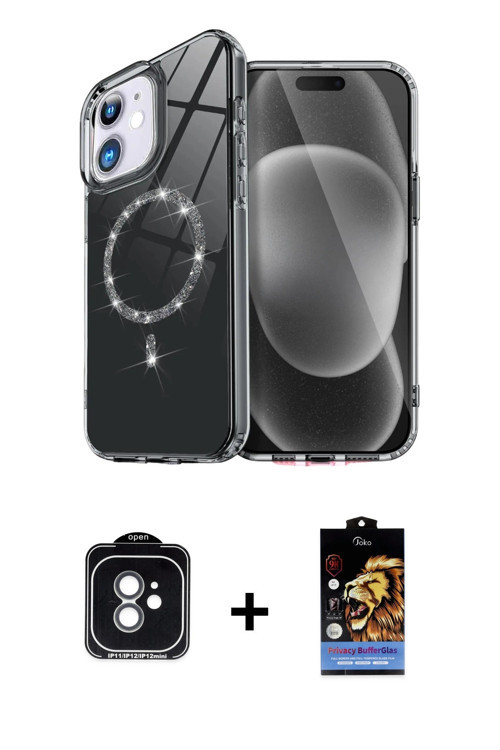 ieg™ iPhone 11 Kılıf Kıvılcım Form Prime - Siyah Buffer Hayalet Cam Ekran Koruyucu + Yeşil PVD Metal