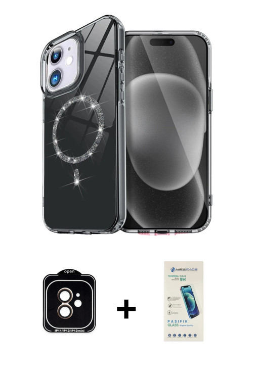 ieg™ iPhone 11 Kılıf Kıvılcım Form Prime - Şeffaf Pasifik Cam Ekran Koruyucu + Turuncu PVD Metal Kam
