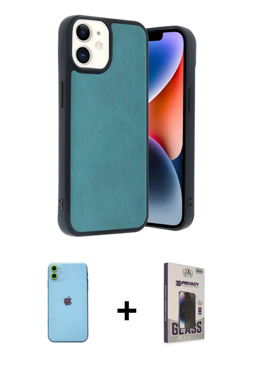 ieg™ iPhone 11 Kılıf Kıvılcım Işık Serisi - Siyah Bilvis Hayalet Cam Ekran Koruyucu + Yeşil Neon Fos