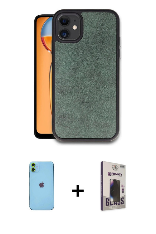 ieg™ iPhone 11 Kılıf Kıvılcım Işık Serisi - Siyah Bilvis Hayalet Cam Ekran Koruyucu + Yeşil Neon Fos