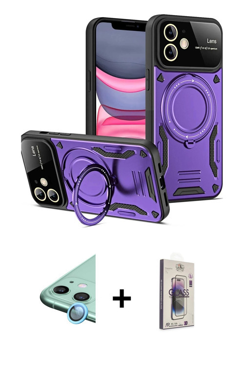 ieg™ iPhone 11 Kılıf Kıvılcım Modern Serisi - Siyah Bilvis 3D Cam Ekran Koruyucu + Mavi Raze Metal K