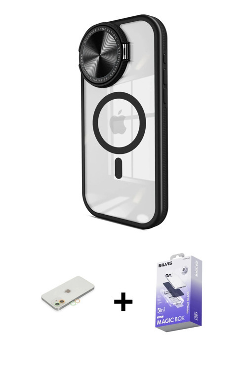 ieg™ iPhone 11 Kılıf Kıvılcım Modern Koleksiyonu - Siyah Bilvis 5in1 5D Magic Hayalet Cam Ekran Koru