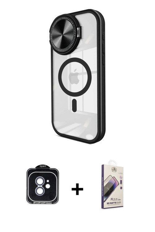 ieg™ iPhone 11 Kılıf Kıvılcım Modern Koleksiyonu - Siyah Bilvis 3D Mat Cam Ekran Koruyucu + Mavi PVD