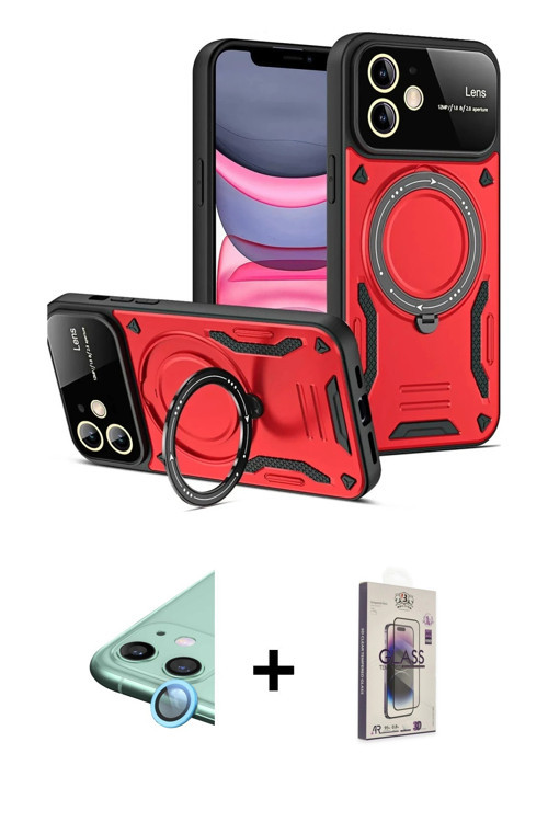 ieg™ iPhone 11 Kılıf Kıvılcım Modern Serisi - Siyah Bilvis 3D Cam Ekran Koruyucu + Mavi Raze Metal K