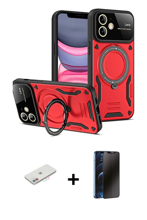 ieg™ iPhone 11 Kılıf Kıvılcım Modern Serisi - Siyah 3D Antistatik Hayalet Cam Ekran Koruyucu + Pembe