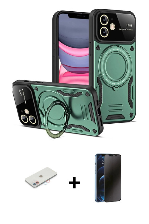 ieg™ iPhone 11 Kılıf Kıvılcım Modern Serisi - Siyah 3D Antistatik Hayalet Cam Ekran Koruyucu + Pembe