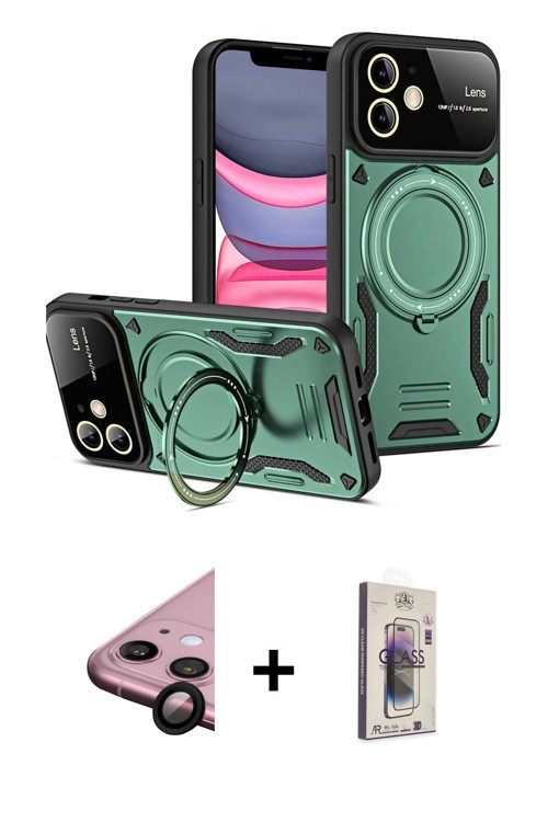 ieg™ iPhone 11 Kılıf Kıvılcım Modern Serisi - Siyah Bilvis 3D Cam Ekran Koruyucu + Siyah Raze Metal