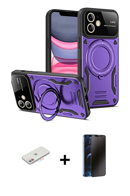 ieg™ iPhone 11 Kılıf Kıvılcım Modern Serisi - Siyah 3D Antistatik Hayalet Cam Ekran Koruyucu + Pembe
