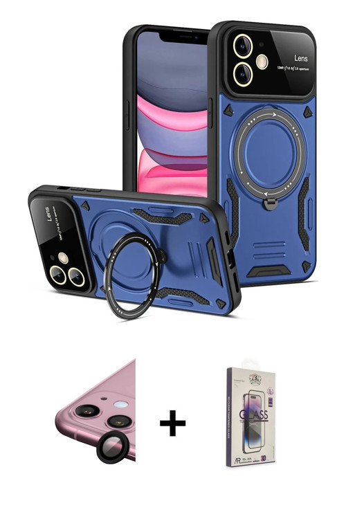 ieg™ iPhone 11 Kılıf Kıvılcım Modern Serisi - Siyah Bilvis 3D Cam Ekran Koruyucu + Siyah Raze Metal