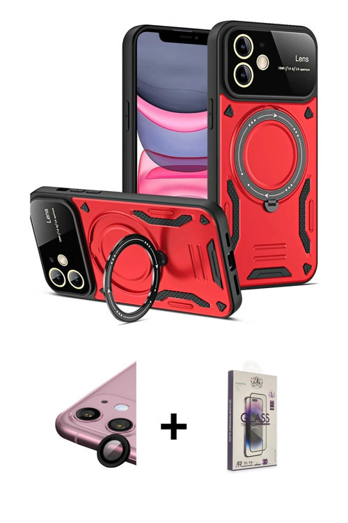 ieg™ iPhone 11 Kılıf Kıvılcım Modern Serisi - Siyah Bilvis 3D Cam Ekran Koruyucu + Siyah Raze Metal