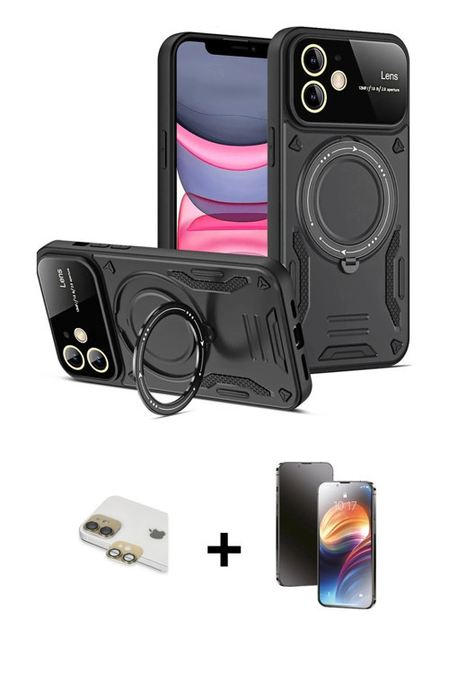 ieg™ iPhone 11 Kılıf Kıvılcım Modern Serisi - Siyah 3D Antistatik Mat Seramik Nano Ekran Koruyucu +