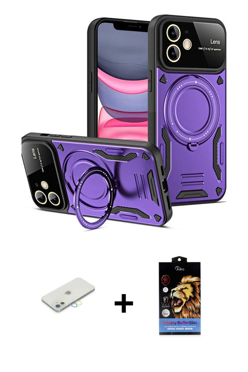 ieg™ iPhone 11 Kılıf Kıvılcım Modern Serisi - Siyah Buffer Hayalet Cam Ekran Koruyucu + Sarı Renkli
