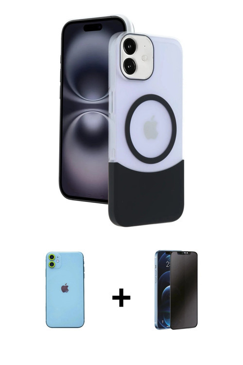 ieg™ iPhone 11 Kılıf Kozmos Form Özel Seri - Siyah 3D Antistatik Hayalet Cam Ekran Koruyucu + Yeşil