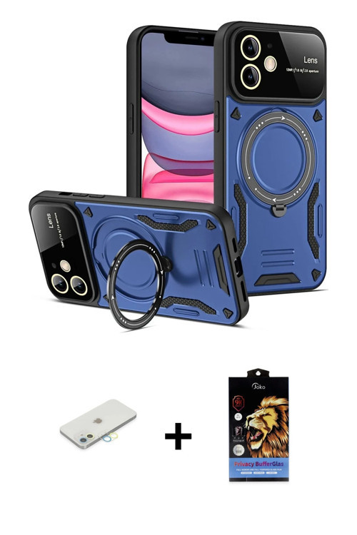 ieg™ iPhone 11 Kılıf Kıvılcım Modern Serisi - Siyah Buffer Hayalet Cam Ekran Koruyucu + Sarı Renkli