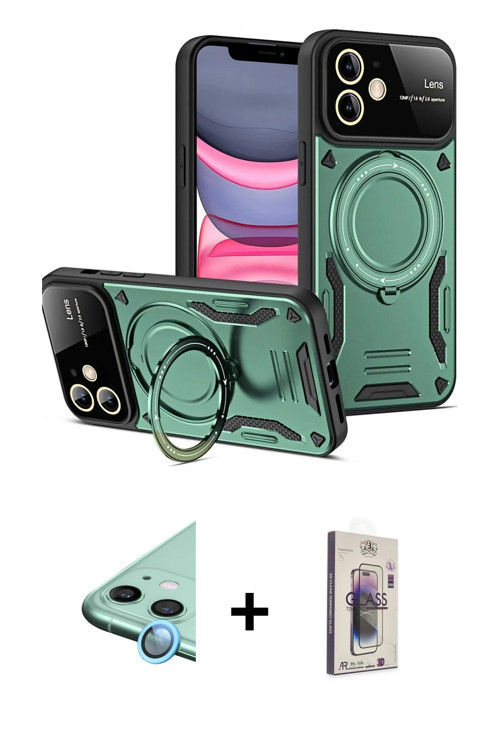 ieg™ iPhone 11 Kılıf Kıvılcım Modern Serisi - Siyah Bilvis 3D Cam Ekran Koruyucu + Mavi Raze Metal K