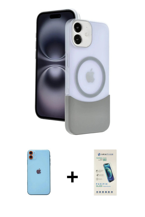 ieg™ iPhone 11 Kılıf Kozmos Form Özel Seri - Şeffaf Pasifik Cam Ekran Koruyucu + Turuncu Neon Fosfor