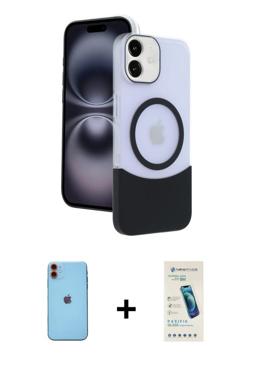 ieg™ iPhone 11 Kılıf Kozmos Form Özel Seri - Şeffaf Pasifik Cam Ekran Koruyucu + Turuncu Neon Fosfor