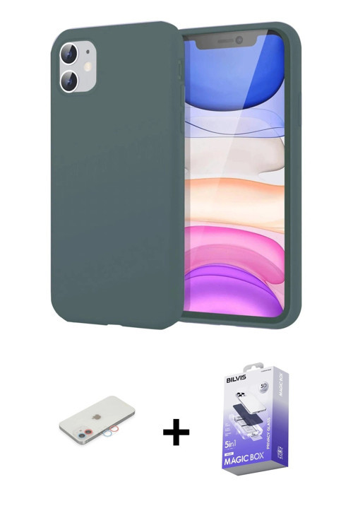 ieg™ iPhone 11 Kılıf Kozmos Yansıma Özel Seri - Siyah Bilvis 5in1 5D Magic Hayalet Cam Ekran Koruyuc