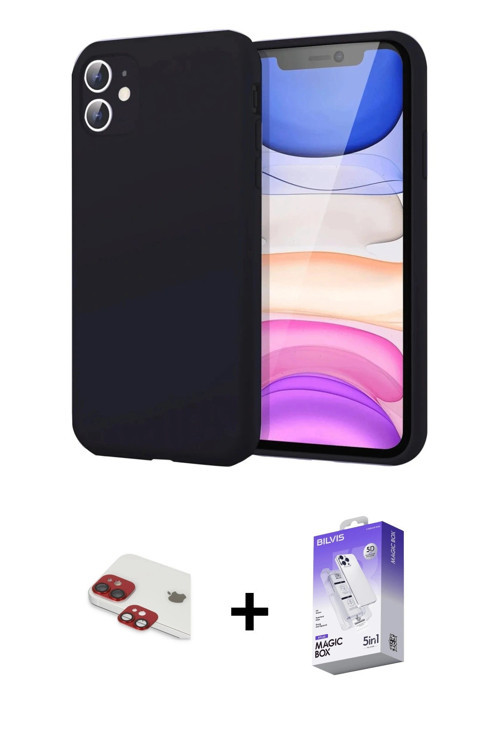 ieg™ iPhone 11 Kılıf Kozmos Yansıma Özel Seri - Siyah Bilvis 5in1 3D Magic Cam Ekran Koruyucu + Kırm