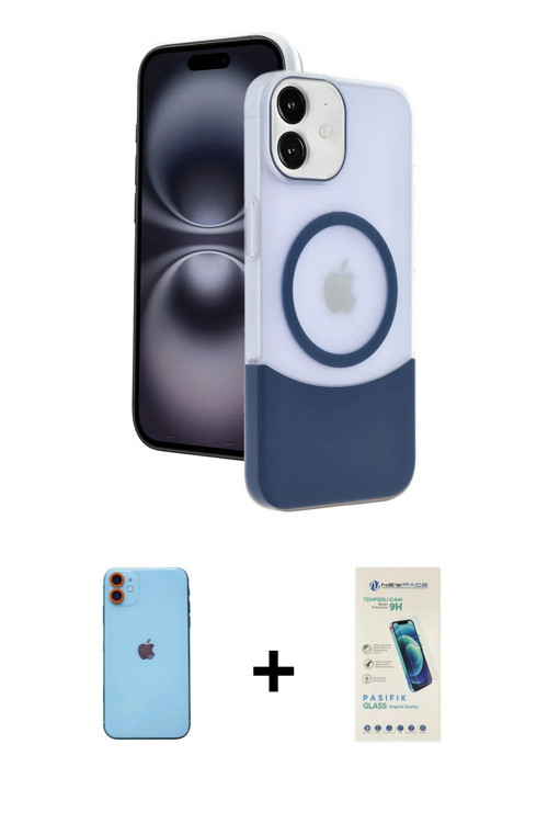 ieg™ iPhone 11 Kılıf Kozmos Form Özel Seri - Şeffaf Pasifik Cam Ekran Koruyucu + Turuncu Neon Fosfor
